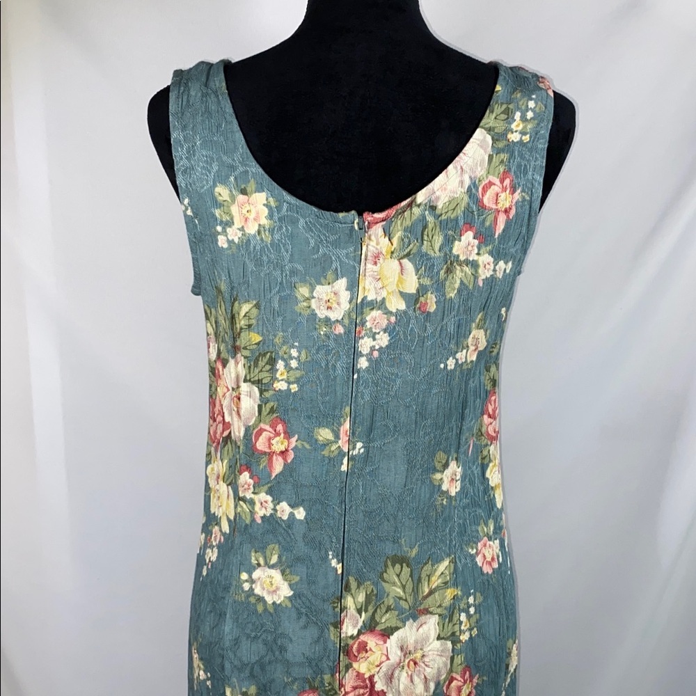 Vintage K Studio Blue Floral Maxi Dress Rayon 90s Cottagecore 10 - Picture 7 of 12